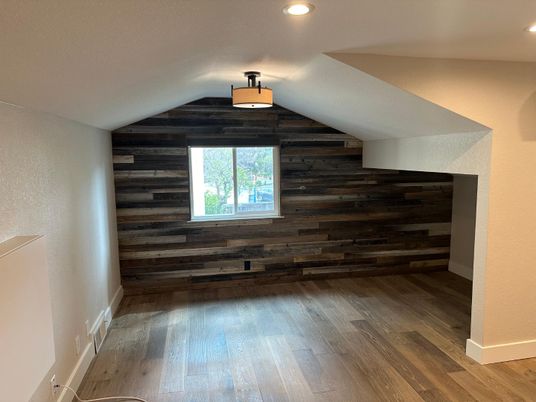 Empty room, Interior, Recessed Lighting, Wood Texture Flooring, Wooden Walls