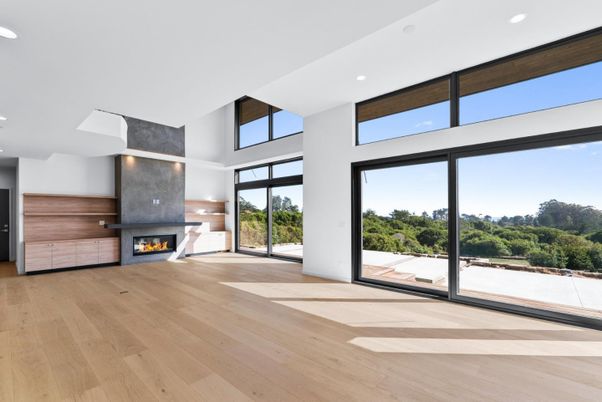 Fireplace, Interior, Recessed Lighting, Wood Texture Flooring