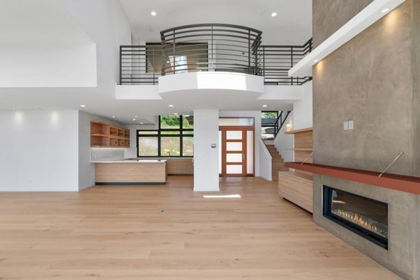 Fireplace, Interior, Recessed Lighting, Wood Texture Flooring