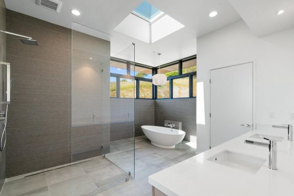 Bathroom, Dual Sink Vanities, Free Standing Baths, Glass Shower, Interior, Pendant Lights, Recessed Lighting