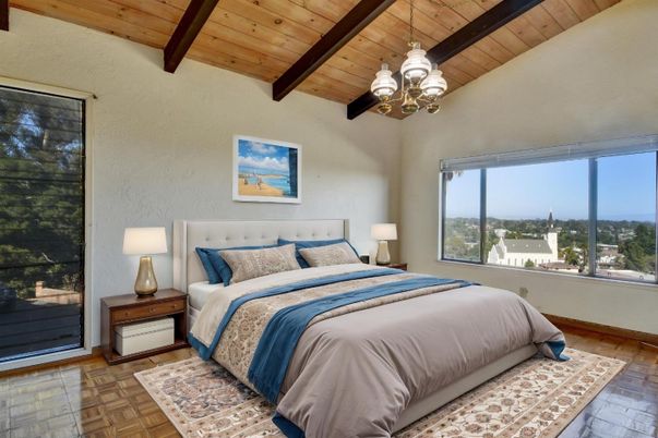 Bedroom, Chandelier, Interior, Wooden Beams, Wooden Ceilings, Wood Texture Flooring