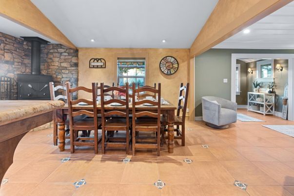 Dining room, Interior, Recessed Lighting, Stone Walls