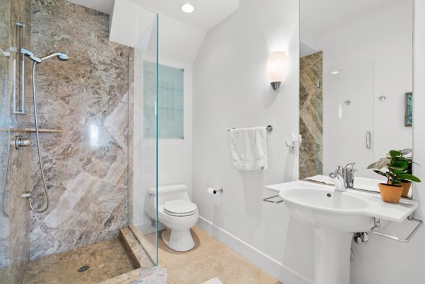 Bathroom, Glass Shower, Interior, Recessed Lighting