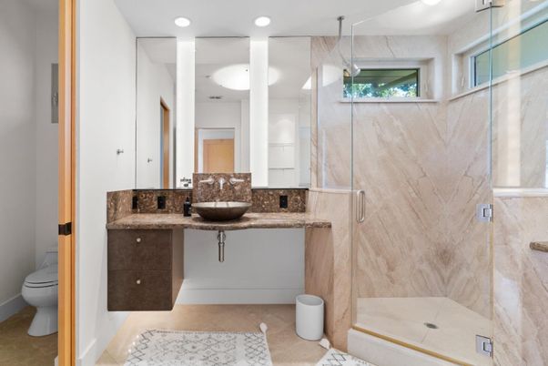 Bathroom, Glass Shower, Interior, Recessed Lighting