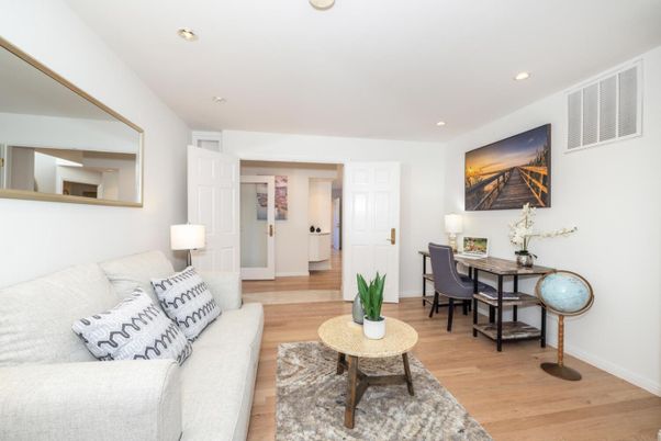 Home Office, Interior, Living room, Recessed Lighting, Wood Texture Flooring