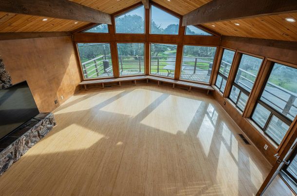 Empty room, Interior, Recessed Lighting, Wooden Beams, Wooden Ceilings, Wood Texture Flooring