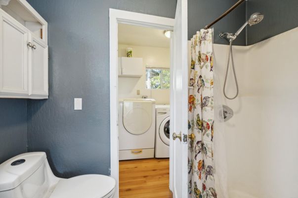 Bathroom, Interior, Utility Closets, Washer, Wood Texture Flooring