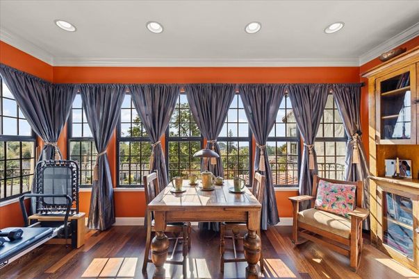 Dining room, Interior, Recessed Lighting, Wood Texture Flooring