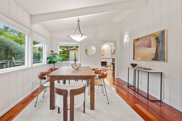 Dining room, Interior, Pendant Lights, Wood Texture Flooring