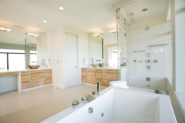 Bathroom, Dual Sink Vanities, Glass Shower, Interior, Recessed Lighting