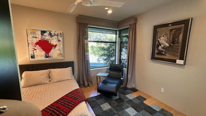 Bedroom, Interior, Recessed Lighting, Wood Texture Flooring
