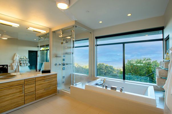 Bathroom, Glass Shower, Interior, Recessed Lighting