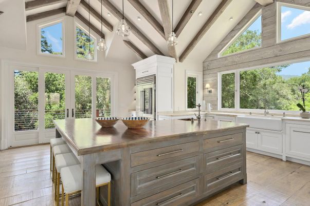 Interior, Kitchen, Pendant Lights, Wooden Beams, Wood Texture Flooring