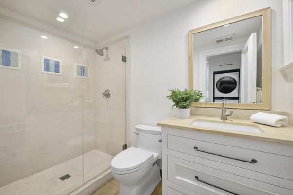 Bathroom, Glass Shower, Interior, Recessed Lighting