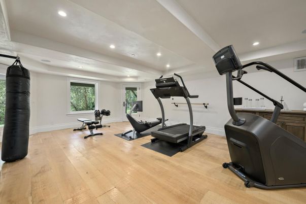 Fitness Equipment, Interior, Recessed Lighting, Wood Texture Flooring