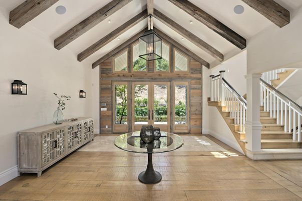 Interior, Pendant Lights, Recessed Lighting, Wooden Beams, Wood Texture Flooring, Wooden Walls