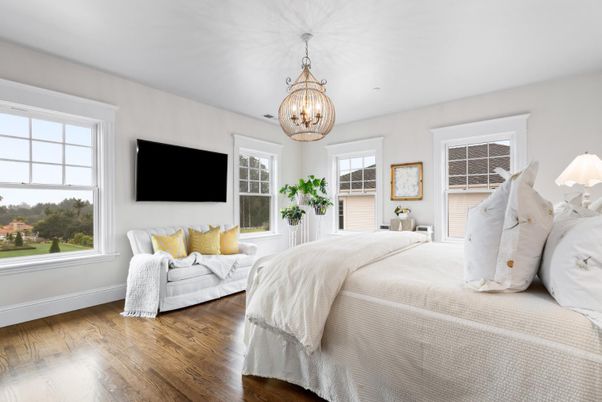 Bedroom, Chandelier, Interior, Pendant Lights, Wood Texture Flooring