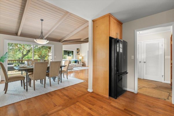Dining room, Interior, Pendant Lights, Wood Texture Flooring