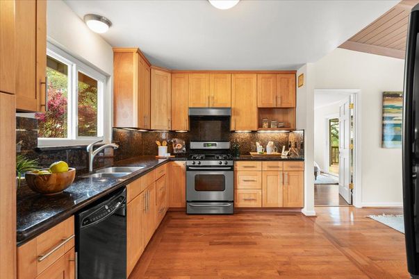 Interior, Kitchen, Stainless Steel Appliances, Wood Texture Flooring