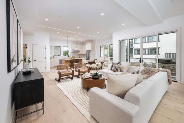 Interior, Kitchen, Living room, Pendant Lights, Recessed Lighting, Wood Texture Flooring