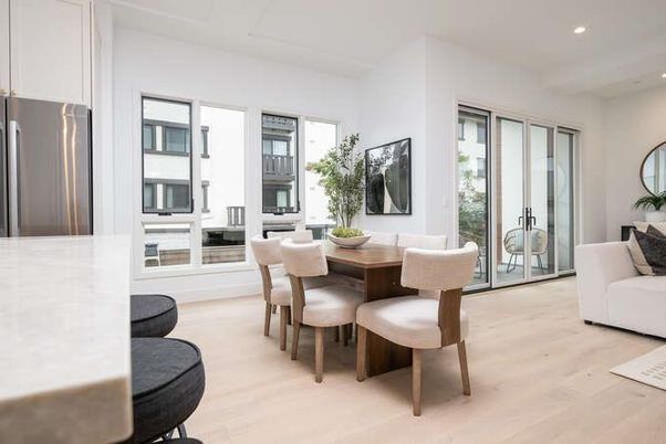 Dining room, Interior, Recessed Lighting, Wood Texture Flooring