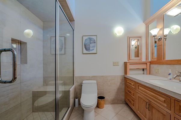Bathroom, Dual Sink Vanities, Glass Shower, Interior, Tile Countertops
