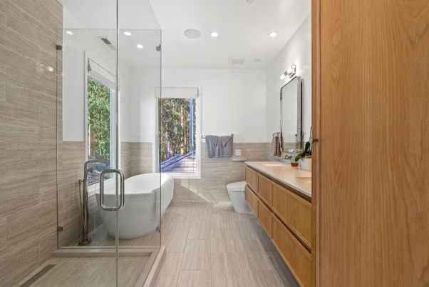 Bathroom, Dual Sink Vanities, Free Standing Baths, Glass Shower, Interior, Recessed Lighting