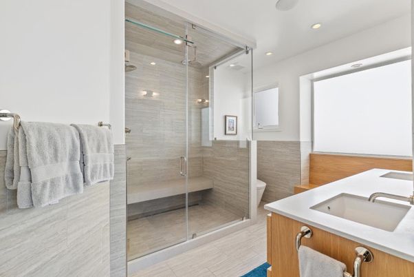 Bathroom, Glass Shower, Interior, Recessed Lighting