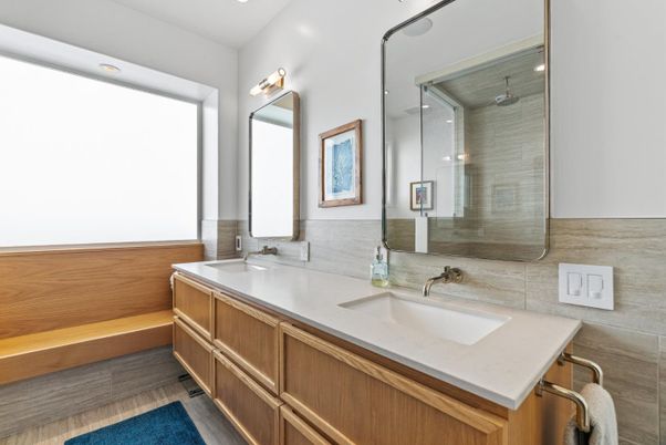 Bathroom, Dual Sink Vanities, Glass Shower, Interior, Recessed Lighting