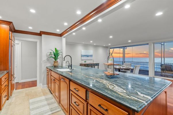 Dining room, Interior, Kitchen, Recessed Lighting, Water, Wood Texture Flooring