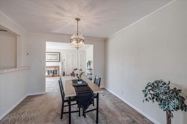 Chandelier, Dining room, Fireplace, Interior