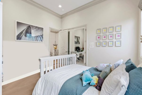 Bedroom, Interior, Pendant Lights, Recessed Lighting, Wood Texture Flooring