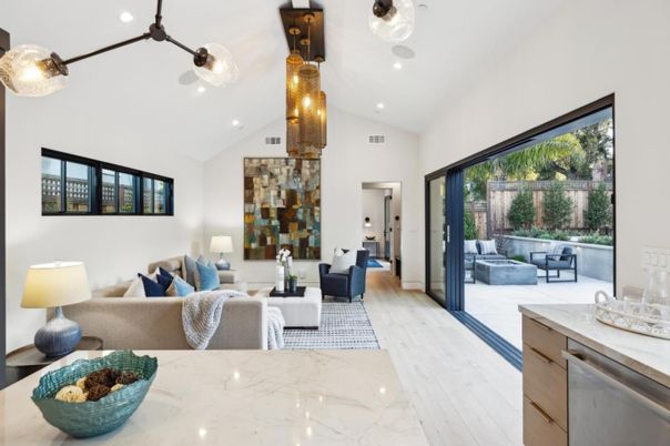 Interior, Living room, Pendant Lights, Recessed Lighting, Wood Texture Flooring