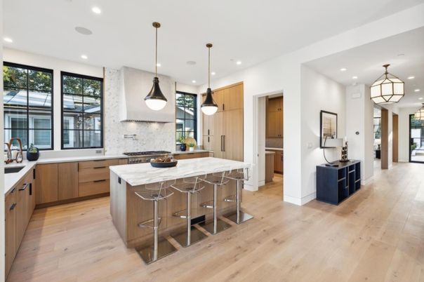 Interior, Kitchen, Pendant Lights, Recessed Lighting, Wood Texture Flooring