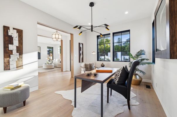 Home Office, Interior, Pendant Lights, Recessed Lighting, Wood Texture Flooring
