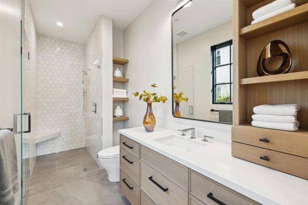 Bathroom, Glass Shower, Interior, Recessed Lighting