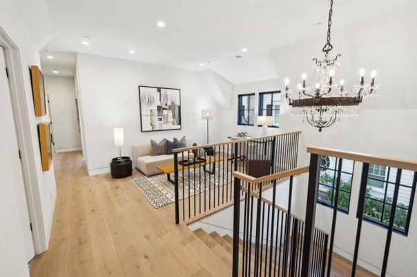 Chandelier, Interior, Living room, Recessed Lighting, Wood Texture Flooring