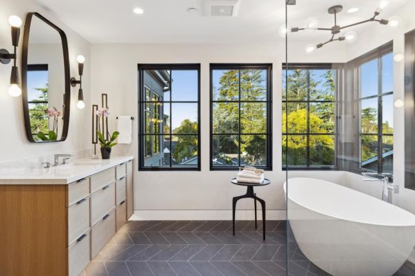 Bathroom, Dual Sink Vanities, Free Standing Baths, Interior, Pendant Lights, Recessed Lighting
