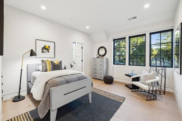 Bedroom, Interior, Recessed Lighting, Wood Texture Flooring