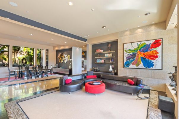 Interior, Living room, Recessed Lighting, Stone Walls