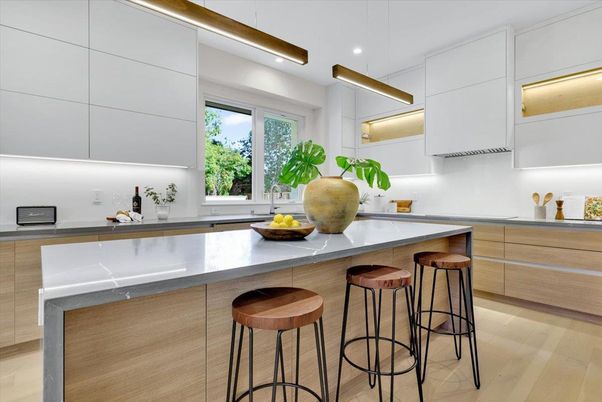 Interior, Kitchen, Pendant Lights, Recessed Lighting, Wood Texture Flooring