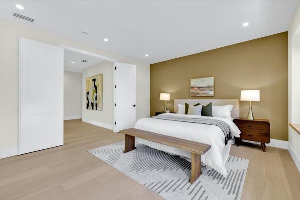 Bedroom, Interior, Recessed Lighting, Wood Texture Flooring