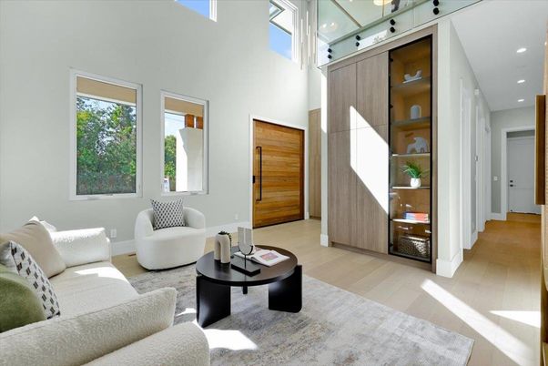 Interior, Living room, Recessed Lighting, Wood Texture Flooring