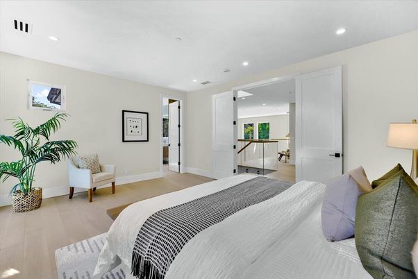 Bedroom, Interior, Recessed Lighting, Wood Texture Flooring