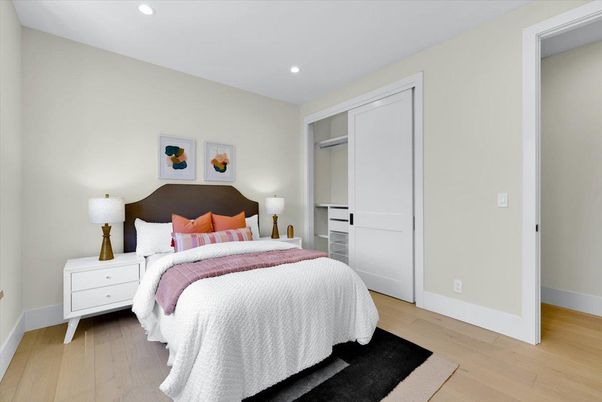 Bedroom, Interior, Recessed Lighting, Wood Texture Flooring