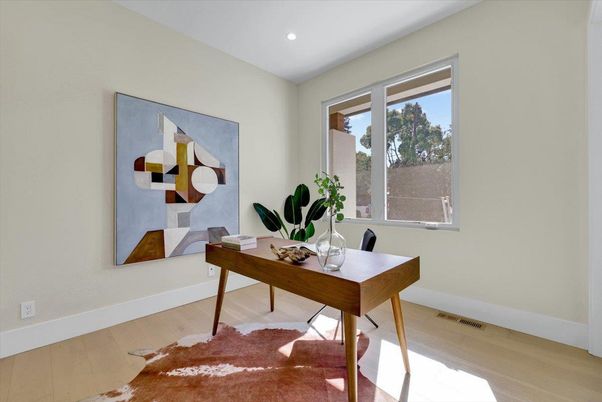 Home Office, Interior, Recessed Lighting, Wood Texture Flooring