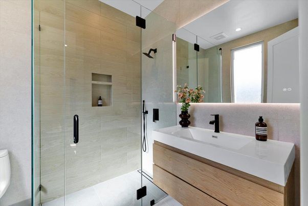 Bathroom, Glass Shower, Interior, Recessed Lighting
