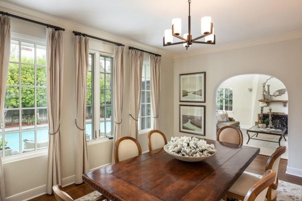Chandelier, Dining room, Interior, Wood Texture Flooring