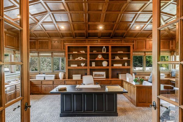 Home Office, Interior, Recessed Lighting, Wooden Beams, Wooden Ceilings, Wooden Walls