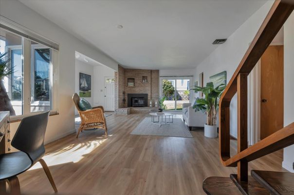 Fireplace, Interior, Living room, Stone Walls, Wood Texture Flooring